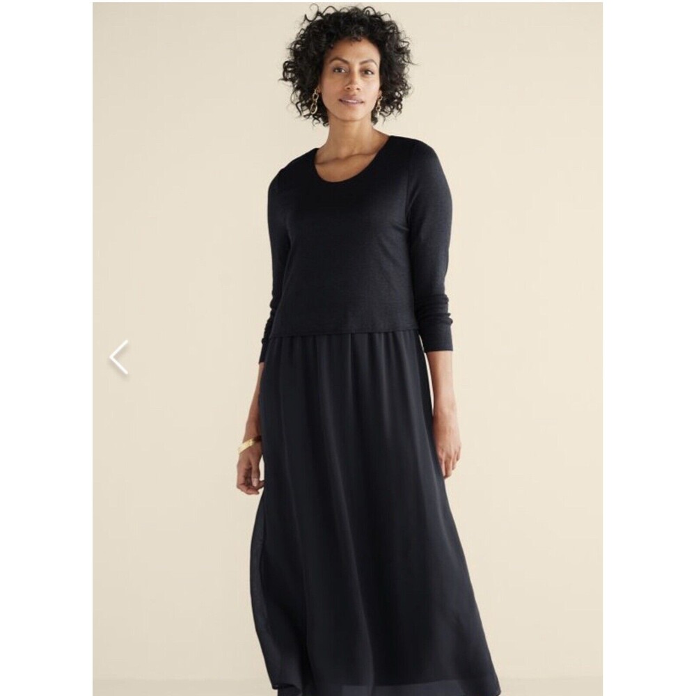 Soft Surroundings Black Long Sleeve Cassie Dress L Large NWT Maxi